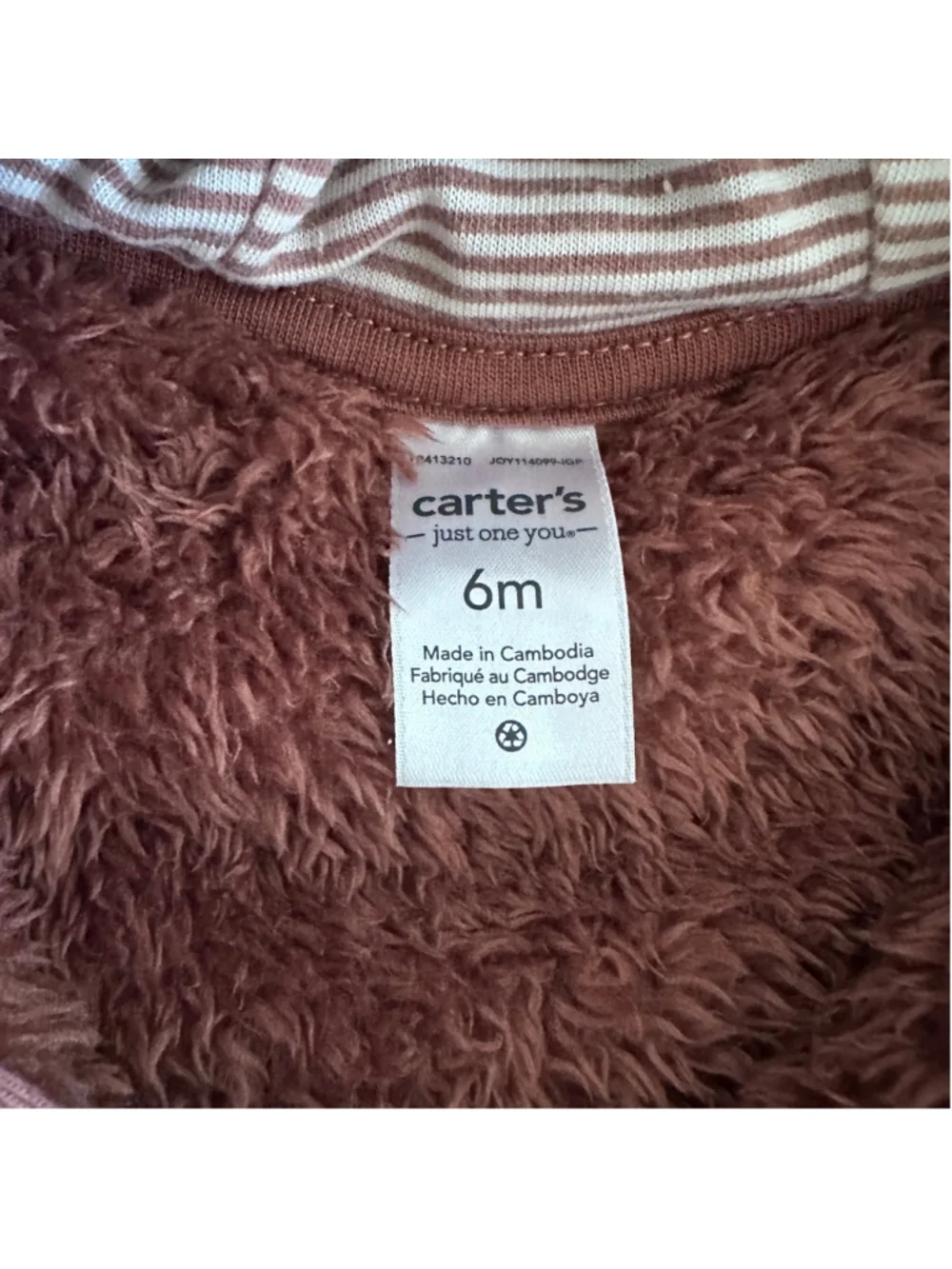 Carters Brown Bear Footie 6M Fleece Hooded Zip Pajamas Baby Unisex